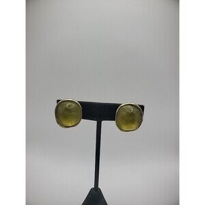 Vintage Norma Jean Basset Earrings Clip On Gold Tone Green Matte Asymmetrical